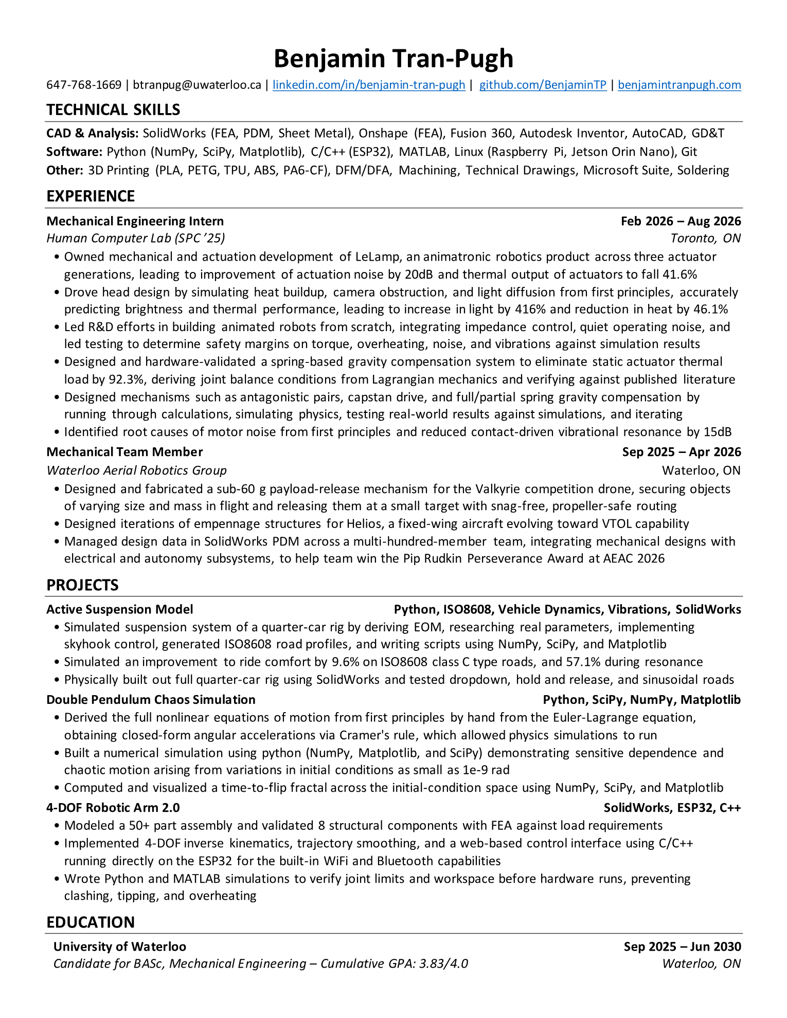 Benjamin Tran-Pugh resume, page 1